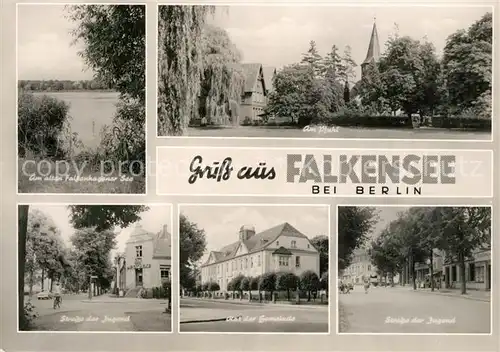 AK / Ansichtskarte Falkensee Uferpartie alter Falkenhagener See Partie am Pfuhl Strasse der Jugend Rat der Gemeinde Falkensee