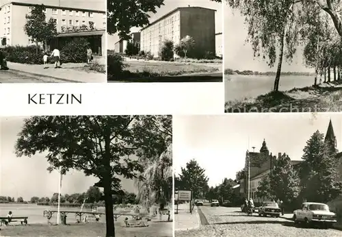 AK / Ansichtskarte Ketzin Wohnsiedlung Plattenbauten Partie an der Havel Strassenpartie Ketzin