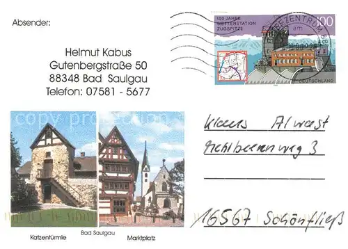 AK / Ansichtskarte Bad_Saulgau Katzentuermle Marktplatz Kirche Bad_Saulgau