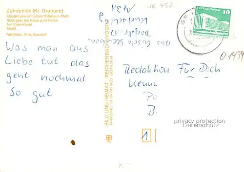 AK / Ansichtskarte Zehdenick Klosterruine Ernst Thaelmann Platz Havel Hafen Vosskanal Markt Wappen Zehdenick