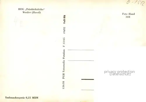 AK / Ansichtskarte Werder_Havel HOG Friedrichshoehe Terrasse Werder Havel