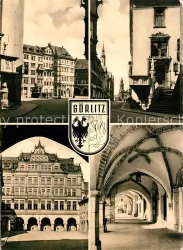 AK / Ansichtskarte Goerlitz_Sachsen Motiv Innenstadt Bruederstrasse Rathaus Kreuzgewoelbe Hirschlauben Goerlitz Sachsen