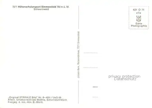 AK / Ansichtskarte Simmersfeld Hoehenerholungsort im Schwarzwald Fliegeraufnahme Original Straehle Bild Nr 8 4331 Simmersfeld