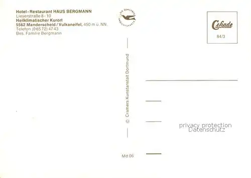 AK / Ansichtskarte Manderscheid_Eifel Hotel Restaurant Haus Bergmann Burgruine Manderscheid Eifel