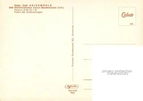 AK / Ansichtskarte Manderscheid_Eifel Hotel Cafe Heidsmuehle Partie der Gartenanlagen Manderscheid Eifel