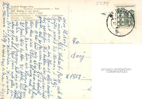 AK / Ansichtskarte Bruttig_Mosel Gasthof Hess Restaurant Garten Bruttig Mosel