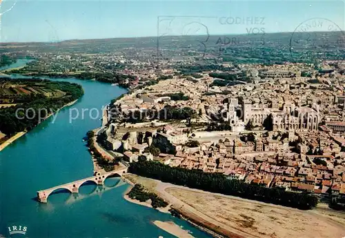 AK / Ansichtskarte Avignon_Vaucluse Vue aerienne de la Vallee du Rhone du Palais des Papes et du Pont St Benezet Avignon Vaucluse