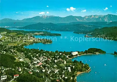 AK / Ansichtskarte Poertschach_Woerthersee Fliegeraufnahme mit Maria Woerth Klagenfurt und die Karawanken Poertschach Woerthersee