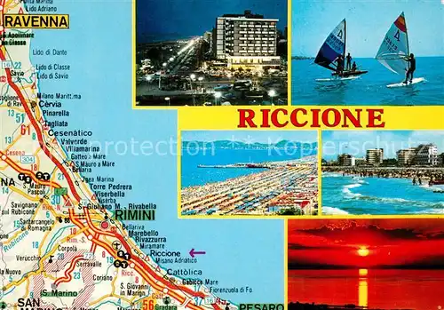 AK / Ansichtskarte Riccione Gebietskarte Hotel Surfer Strand Stimmungsbild Riccione