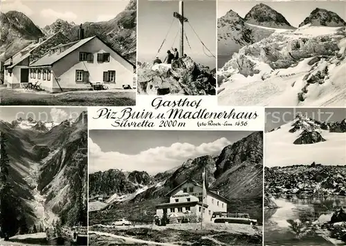 AK / Ansichtskarte Silvretta Hochalpenstrasse Gasthof Piz Buin und Madlenerhaus Gipfelkreuz Panorama Silvretta Hochalpenstrasse