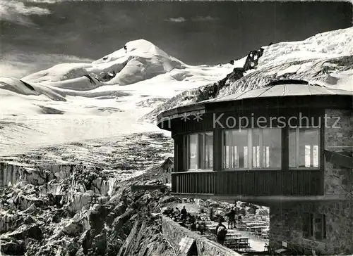 AK / Ansichtskarte Saas Fee Restaurant Berghaus Laengfluh mit Feegletscher und Allalinhorn Saas Fee
