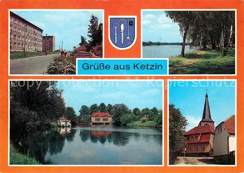AK / Ansichtskarte Ketzin Neubauten Wilhelm Pieck Ring Uferpromenade Havel OT Paretz Schleuse Fahrgastschiff Kirche Ketzin