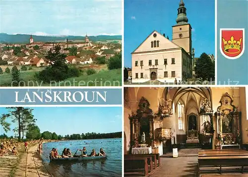 AK / Ansichtskarte Lanskroun Gesamtansicht Rathaus Badestrand Kirche Innenansicht Lanskroun