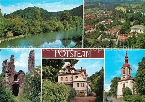 AK / Ansichtskarte Potstejn Partie am Fluss Burgruine Hotel Kirche Potstejn