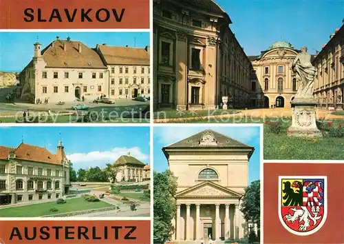 AK / Ansichtskarte Slavkov_u_Brna Gebaeude Schloss Denkmal Wappen Slavkov_u_Brna
