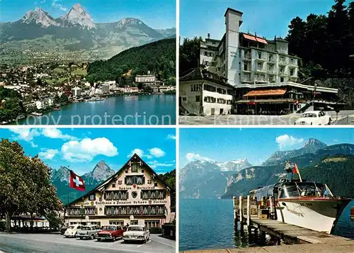 AK / Ansichtskarte Brunnen_SZ Hotel Eden Anleger Fahrgastschiff Vierwaldstaettersee Alpenpanorama Brunnen_SZ