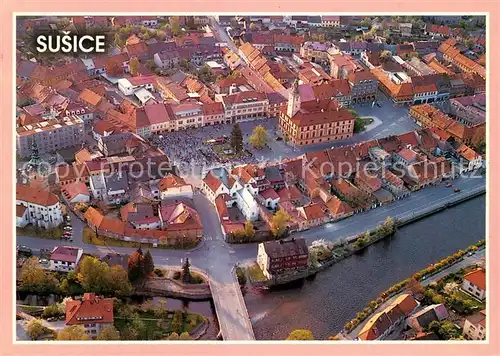 AK / Ansichtskarte Susice Brana Sumavy Platz der Freiheit Rathaus Fliegeraufnahme Susice