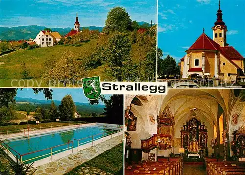 AK / Ansichtskarte Strallegg Ortsansicht Kirche Innenansicht Swimming Pool Strallegg