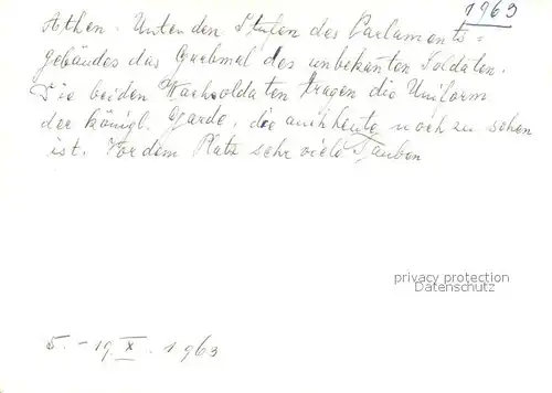 AK / Ansichtskarte Athenes_Athen The unknown Soldier s grove Grabmal des unbekannten Soldaten Wache Athenes Athen