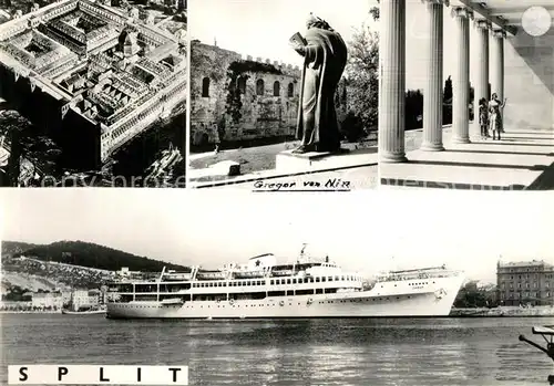 AK / Ansichtskarte Split_Spalato Palast Fliegeraufnahme Passagierschiff Statue Gregor von Nin Split_Spalato