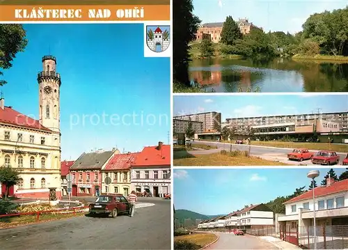 AK / Ansichtskarte Klasterec_nad_Ohri Innenstadt Rathaus Schloss Neubauten Siedlung Klasterec_nad_Ohri