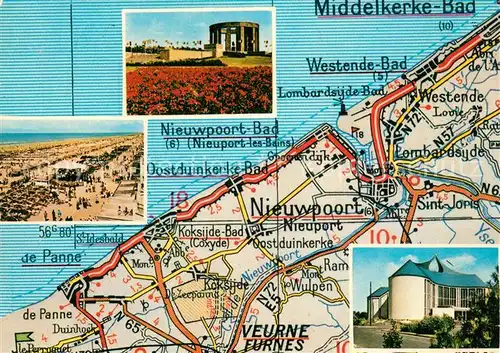 AK / Ansichtskarte Nieuwpoort_West Vlaanderen Landkarte Kueste Strand Sehenswuerdigkeiten Nieuwpoort