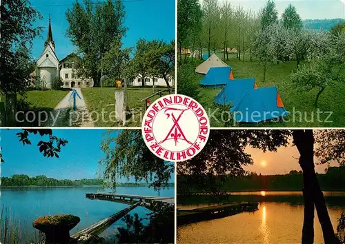 AK / Ansichtskarte Mattsee_Salzburg Pfadfinderdorf Zellhof Campingplatz Motiv mit Kirche Partie am See Abendsonne Mattsee Salzburg