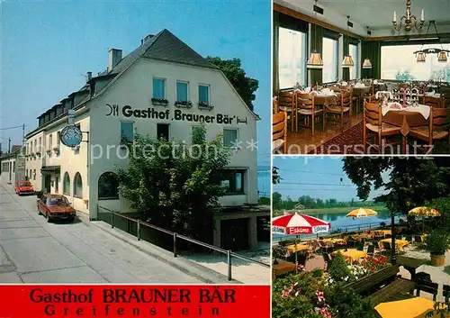 AK / Ansichtskarte Greifenstein_Niederoesterreich Gasthof Brauner Baer Gaststube Badesee Greifenstein