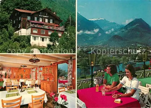 AK / Ansichtskarte Goldswil_Interlaken Hotel Restaurant Gasthof Schoenegg Gaststube Terrasse Goldswil_Interlaken