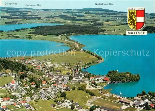 AK / Ansichtskarte Mattsee_Salzburg Fliegeraufnahme mit Seespitz Schlossberg Obertrumer und Grabensee Mattsee Salzburg