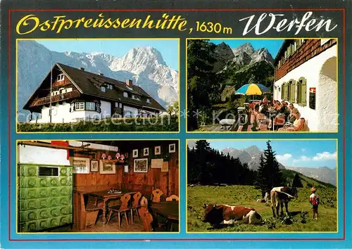 AK / Ansichtskarte Werfen_Salzburg Ostpreussenhuette Kaminzimmer Terrasse Kuhweide Werfen Salzburg