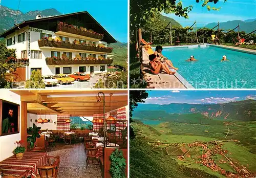 AK / Ansichtskarte Tramin_Weinstrasse  Pension Rechtenthal Gastraum Swimming Pool Landschaftspanorama Alpen Tramin_Weinstrasse 