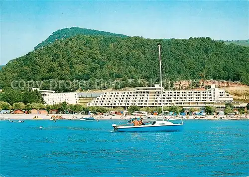 AK / Ansichtskarte Rabac_Kroatien Hotel Mimosa Strand Segelboot Ansicht vom Meer aus Rabac Kroatien