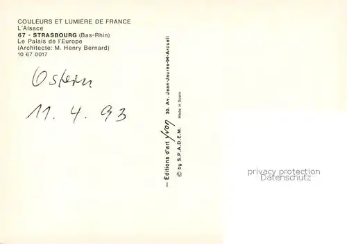 AK / Ansichtskarte Strasbourg_Alsace Palais de l Europe Architecte M. Henry Bernard Europaeisches Parlament Strasbourg Alsace