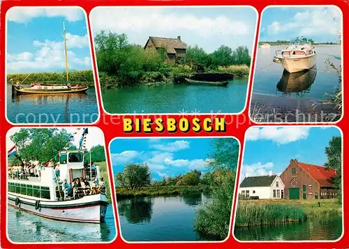 AK / Ansichtskarte Biesbosch Landschaftspanorama Naturschutzgebiet Fahrgastschiff Segelboot Bauernhof Biesbosch