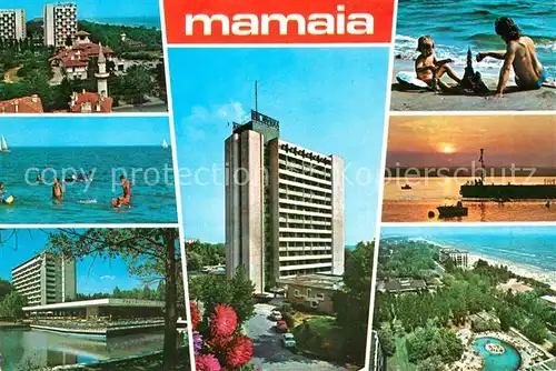 AK / Ansichtskarte Mamaia Teilansichten Badeort Hotel Hochhaus Strand Abendsonne am Meer Mamaia