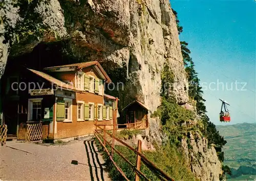 AK / Ansichtskarte Weissbad Berggasthaus Wildkirchli mit Ebenalp Bahn Kabinenbahn Weissbad
