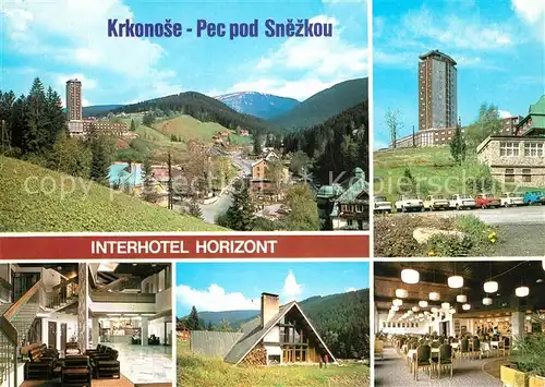 AK / Ansichtskarte Pec_pod_Snezkou Celkovy pohled Interhotel Vstupni hala Restaurace Kovarna Kavarna Krkonose Riesengebirge Pec_pod_Snezkou