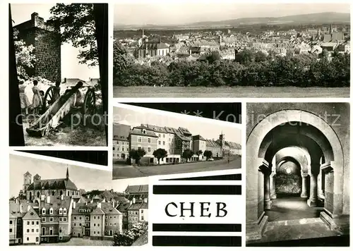 AK / Ansichtskarte Cheb_Eger Kanone Panorama Schloss Arkaden 