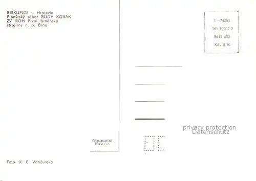 AK / Ansichtskarte Biskupice_Pulkov Pionyrsky tabor Rudy Kovak ZV OH Prvni brnenske 