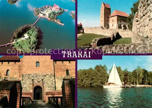 AK / Ansichtskarte Trakai Salos pilies ansamblis Burg Zugbruecke Segelboot Fliegeraufnahme Trakai