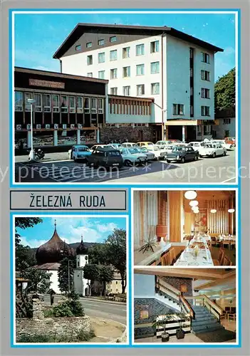 AK / Ansichtskarte Zelezna_Ruda_Markt_Eisenstein Hotel Javor Kostel na namensti Zelezna_Ruda