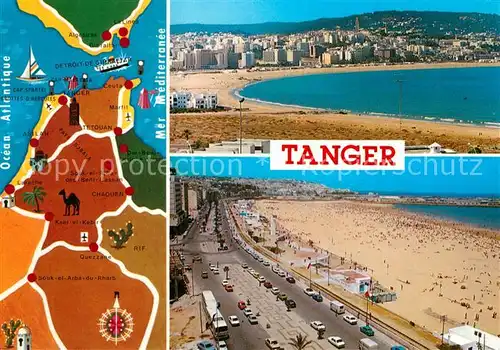 AK / Ansichtskarte Tanger_Tangier_Tangiers Panorama Strand Landkarte Tanger_Tangier_Tangiers