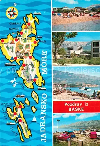 AK / Ansichtskarte Baska_Otok_Krk Hotel Badestrand Campingplatz Landkarte Baska_Otok_Krk