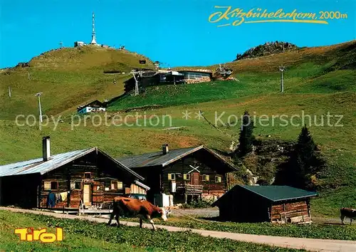 AK / Ansichtskarte Kitzbuehel_Tirol Wandergebiet Kitzbueheler Horn Bergbauern Bergstation Bergbahn Sender Alpenhaus Kitzbuehel Tirol