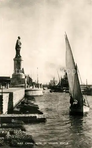 AK / Ansichtskarte Suez Denkmal Lesseps Segelboot Hafen Kanal Suez