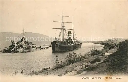 AK / Ansichtskarte Suez Kanal bei Tussun Frachtschiff  Suez