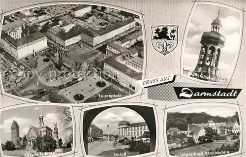 AK / Ansichtskarte Darmstadt Jagdschloss Kranichstein Schloss Kuenstlerkolonie Glockenspiel Luisenspiel Fliegeraufnahme Darmstadt