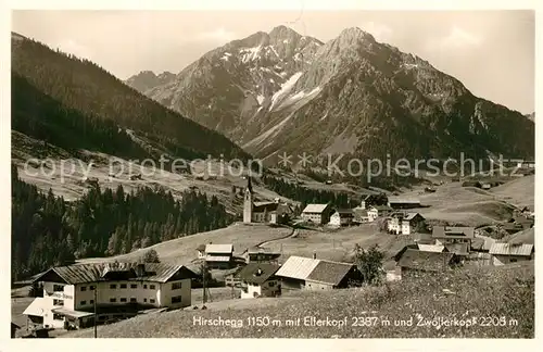 AK / Ansichtskarte Hirschegg_Kleinwalsertal_Vorarlberg Panorama mit Elferkopf und Zwoelferkopf Allgaeuer Alpen Hirschegg_Kleinwalsertal