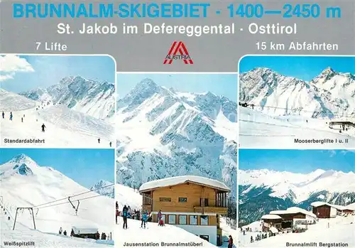 AK / Ansichtskarte St_Jakob_Defereggen Standardabfahrt Mooseberglifte Weissspitzlift Jausenstation Brunnalmstueberl Bergstation St_Jakob_Defereggen